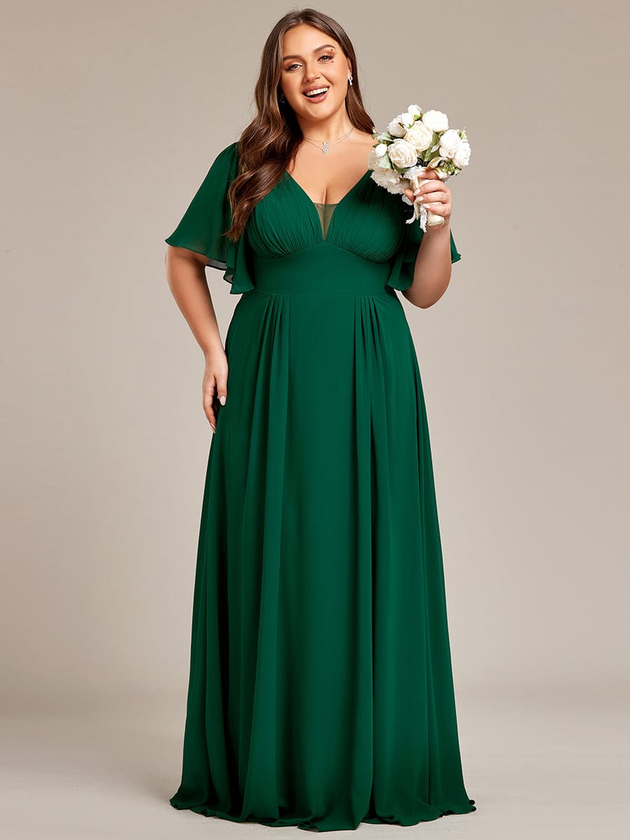 Simple Chiffon Short Sleeves Empire Waist A-Line Maxi Dress in Dark Green #color_Dark Green