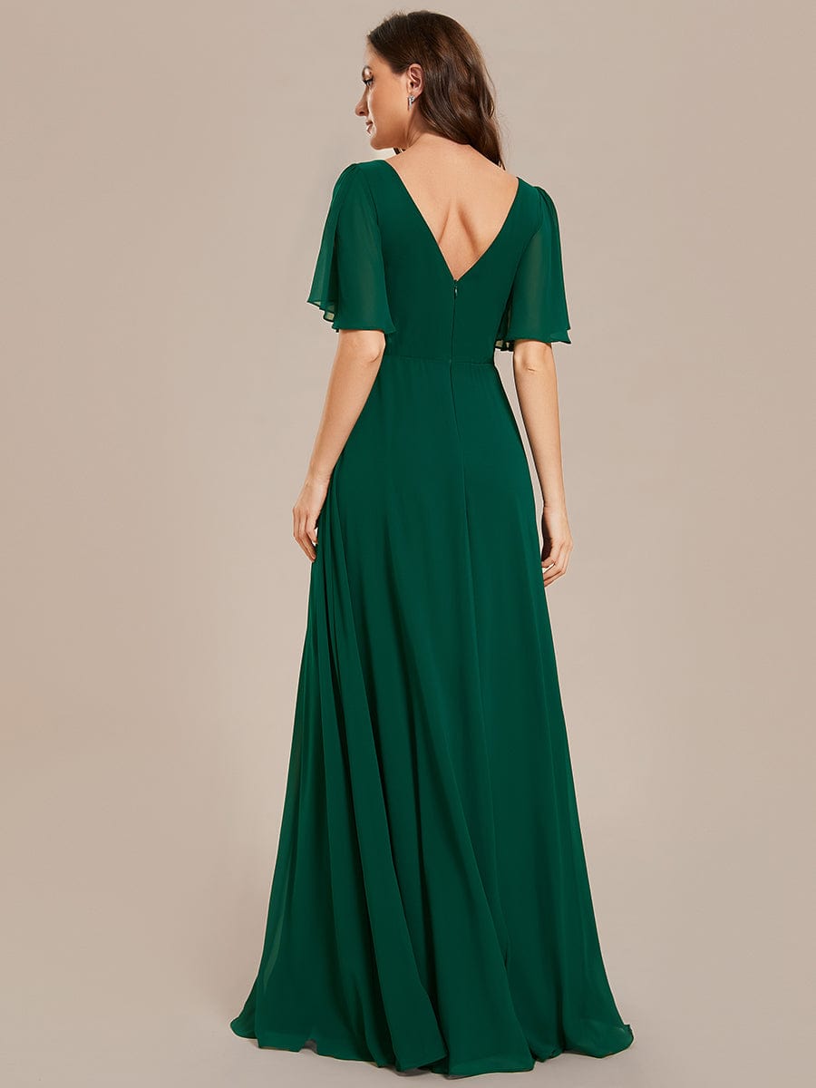 Simple Chiffon Short Sleeves Empire Waist A-Line Maxi Dress in Dark Green #color_Dark Green