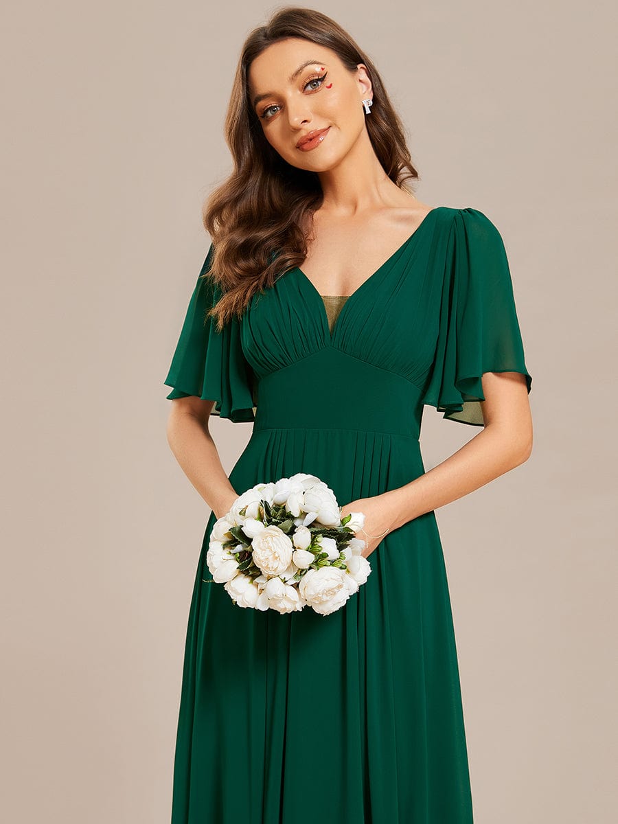 Simple Chiffon Short Sleeves Empire Waist A-Line Maxi Dress in Dark Green #color_Dark Green