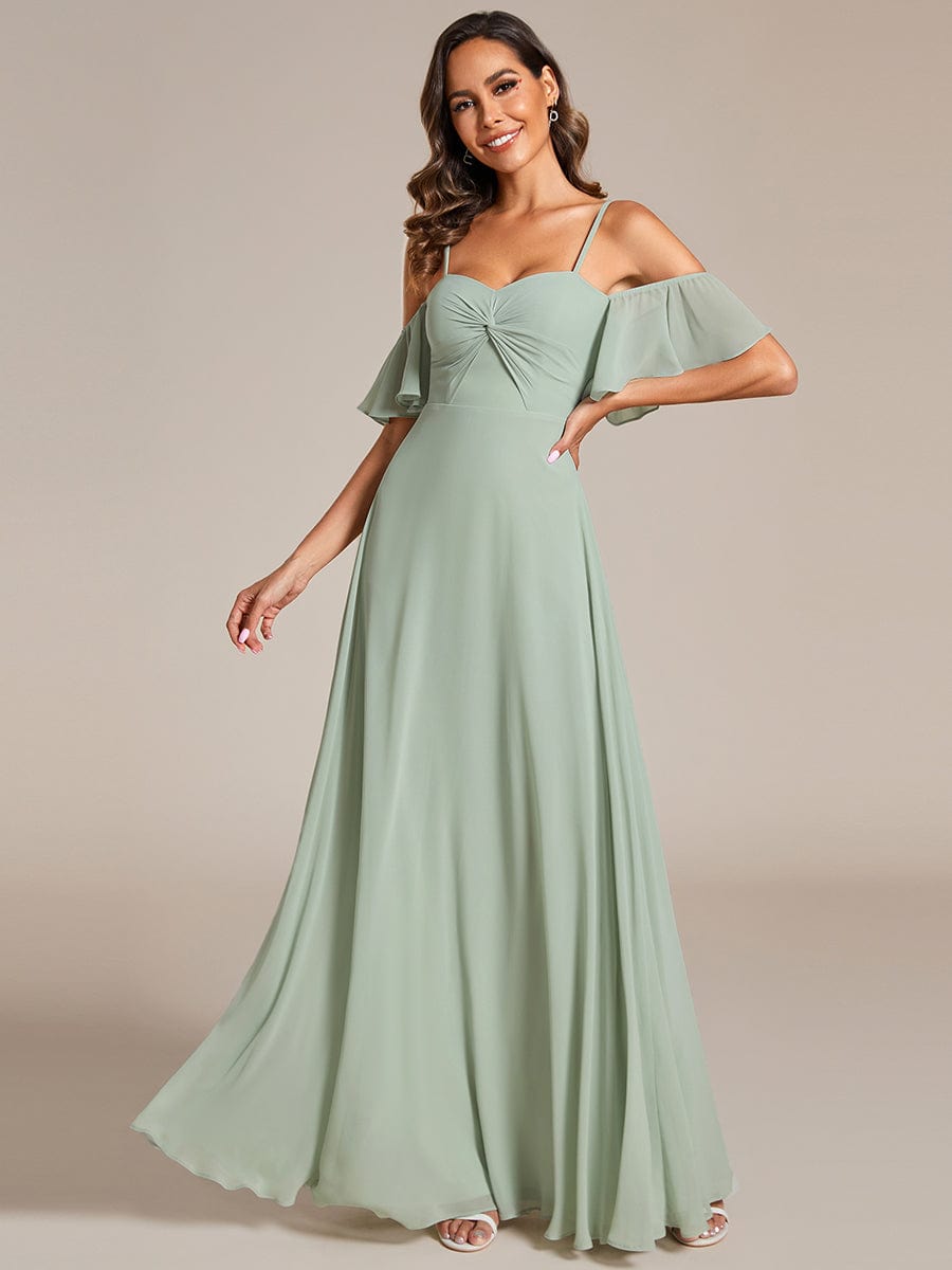 Off Shoulder Chiffon Dresses with Ruffles Sleeve In Sage Green #color_Mint Green