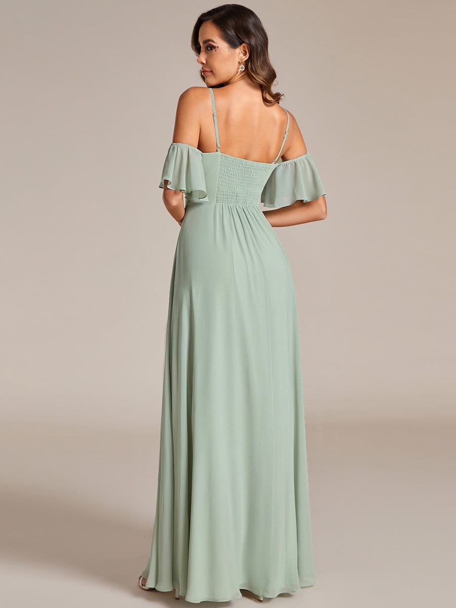 Off Shoulder Chiffon Dresses with Ruffles Sleeve In Sage Green #color_Mint Green