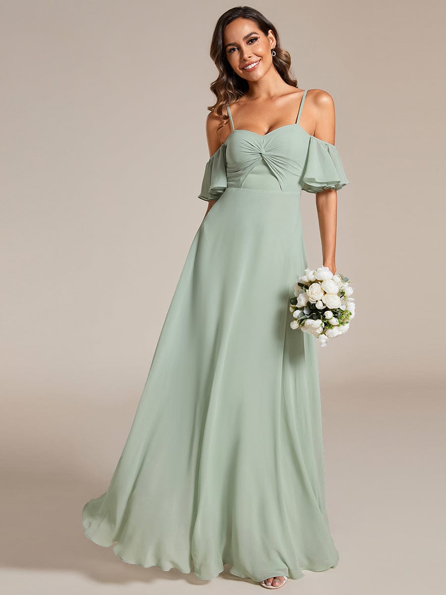 Off Shoulder Chiffon Dresses with Ruffles Sleeve In Sage Green #color_Mint Green