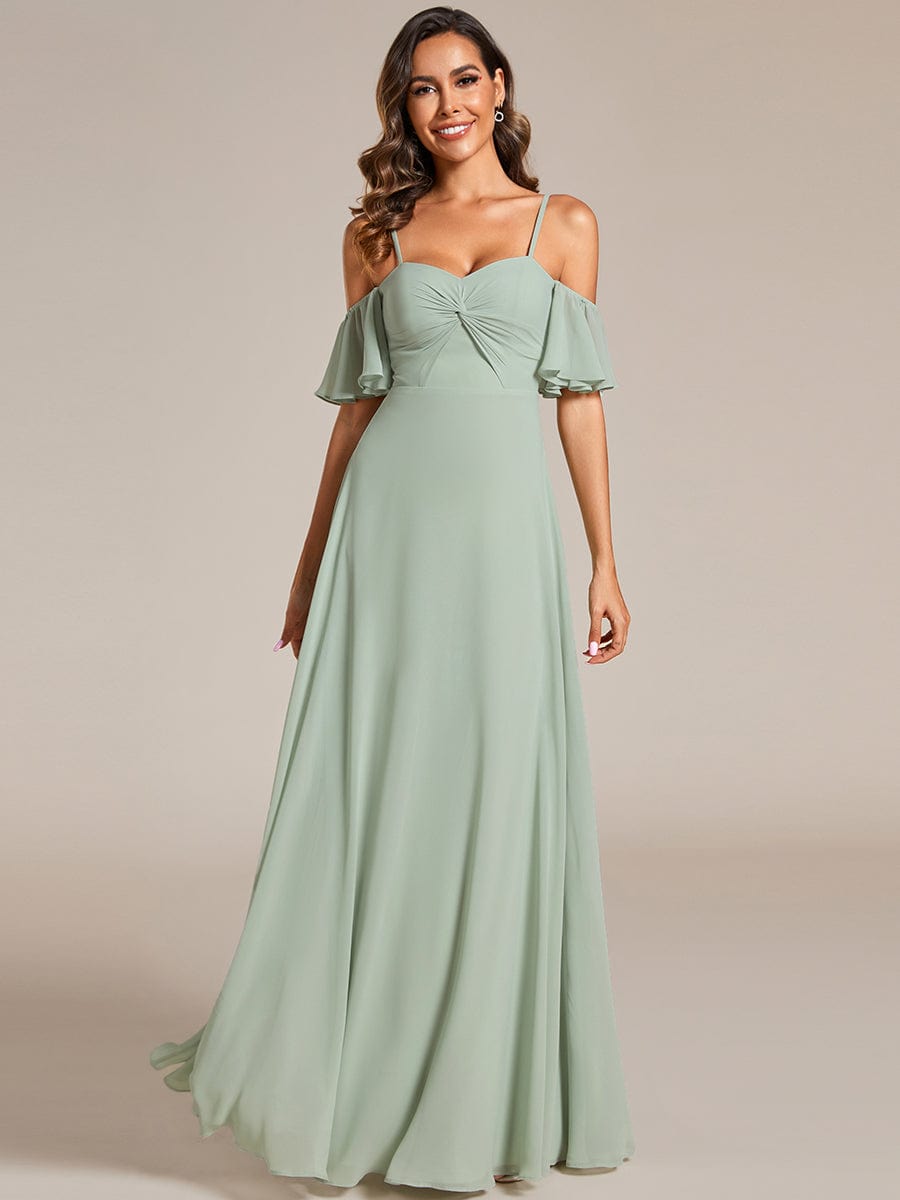 Off Shoulder Chiffon Dresses with Ruffles Sleeve In Sage Green #color_Mint Green