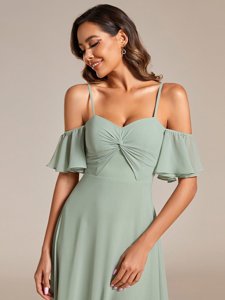 Off Shoulder Chiffon Dresses with Ruffles Sleeve In Sage Green #color_Mint Green