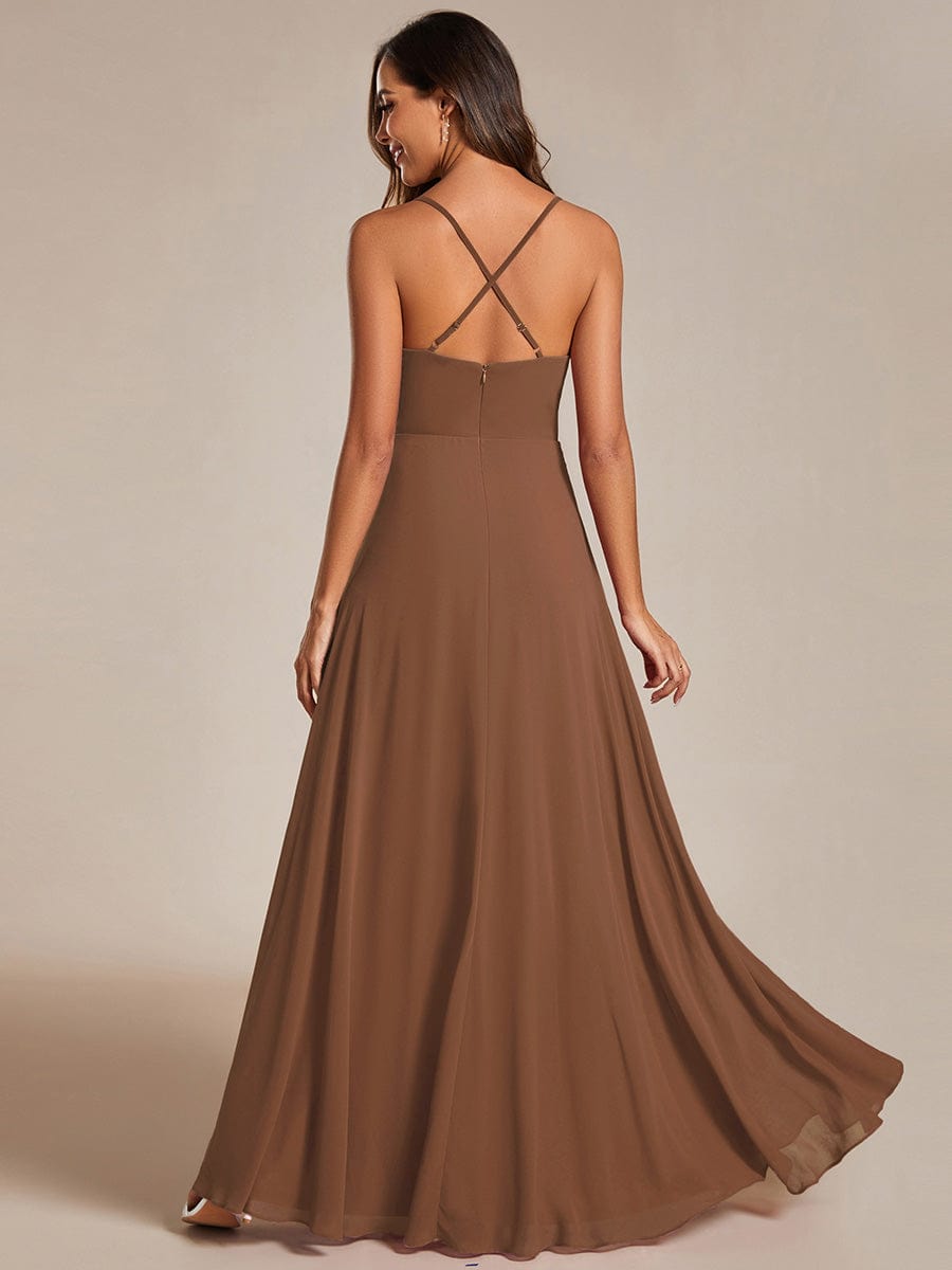 Adjustable Spaghetti Strap Chiffon A-Line Bridesmaid Dresses #color_Brown