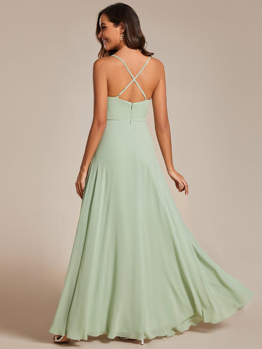 Adjustable Spaghetti Strap Chiffon A-Line Dresses In Sage Green #color_Mint Green