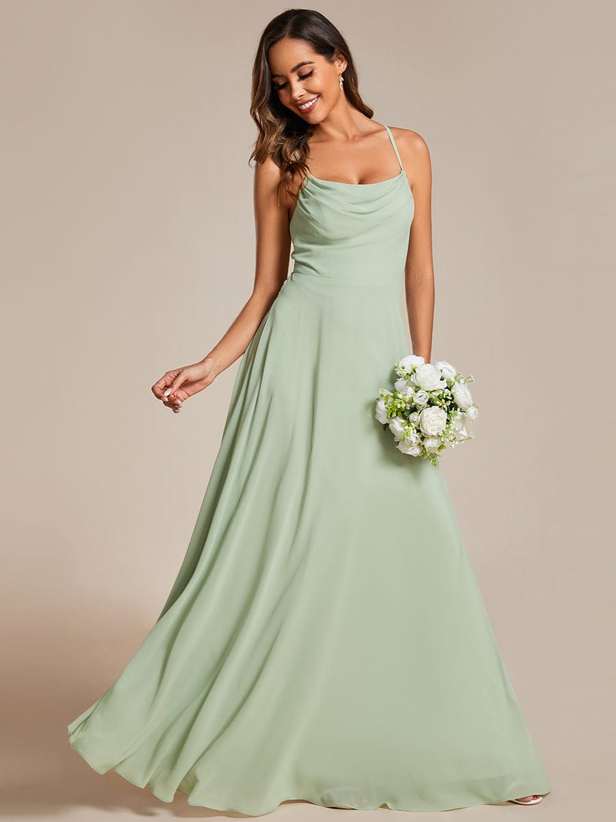 Adjustable Spaghetti Strap Chiffon A-Line Dresses In Sage Green #color_Mint Green