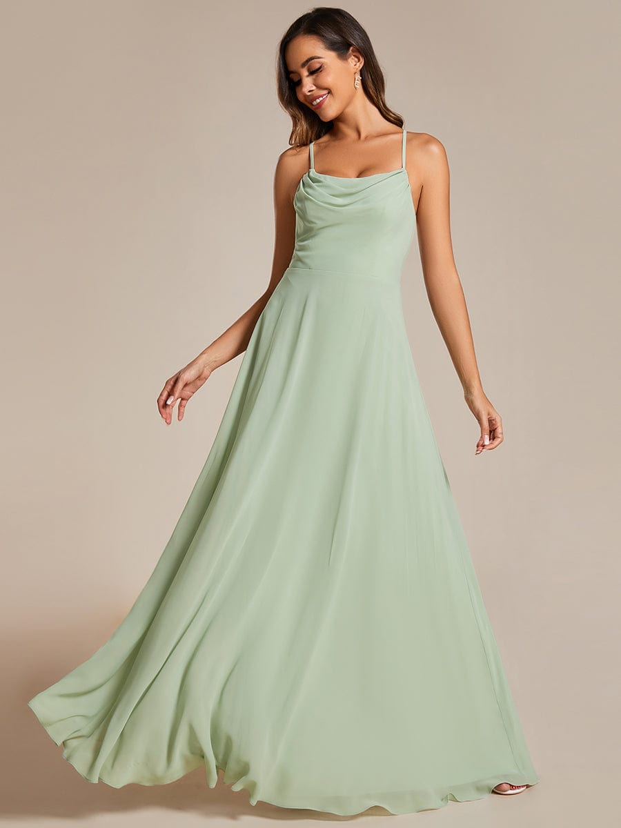 Adjustable Spaghetti Strap Chiffon A-Line Dresses In Sage Green #color_Mint Green