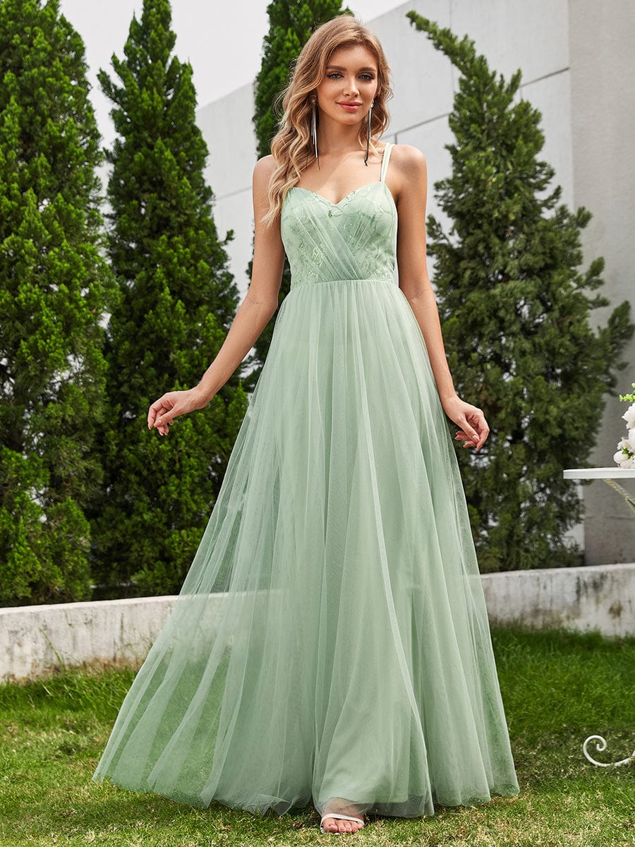 Sleeveless Paillette Tulle Bridesmaid Dress with Cross-Back Straps #color_Mint Green