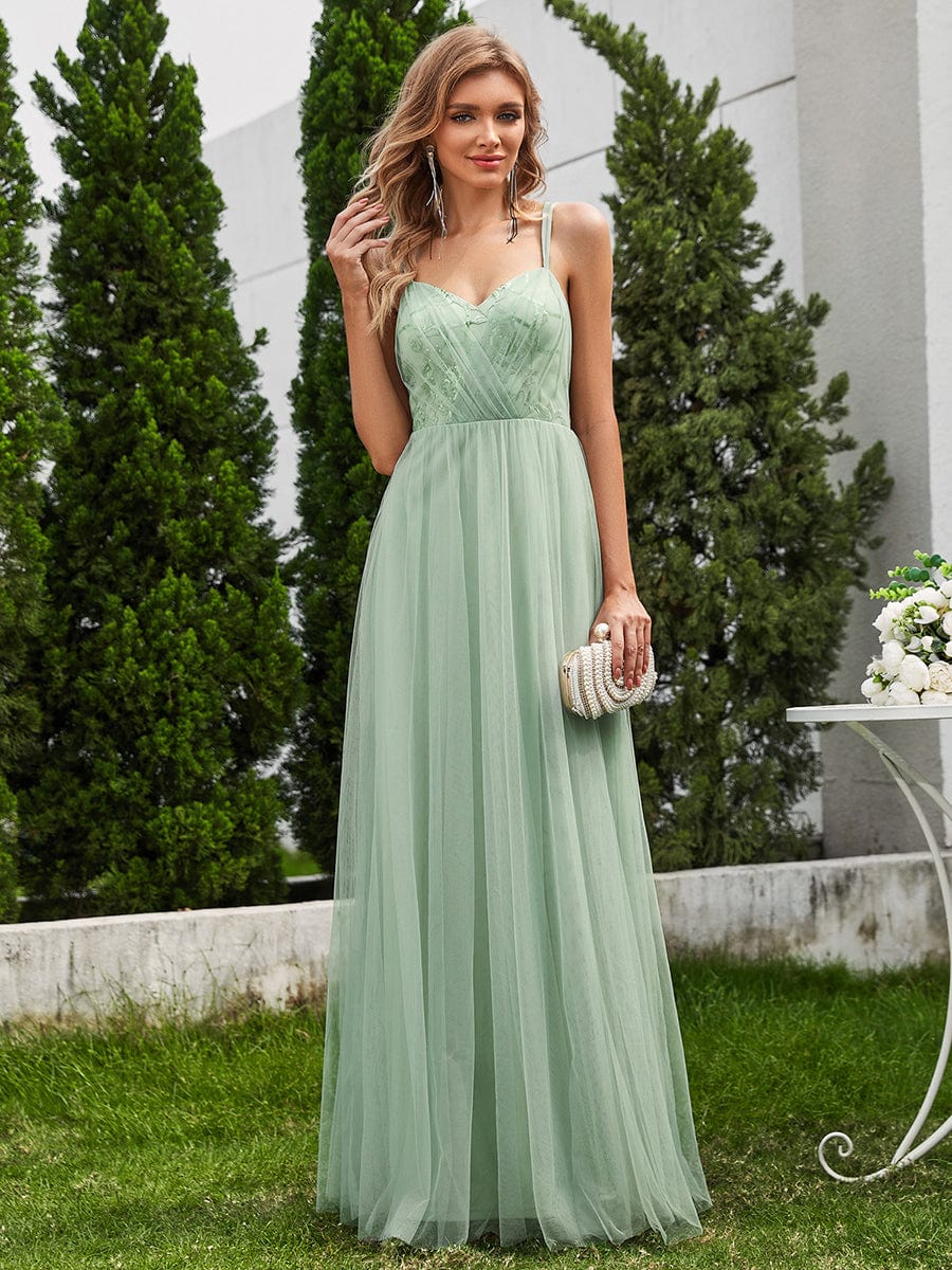 Sleeveless Paillette Tulle Bridesmaid Dress with Cross-Back Straps #color_Mint Green