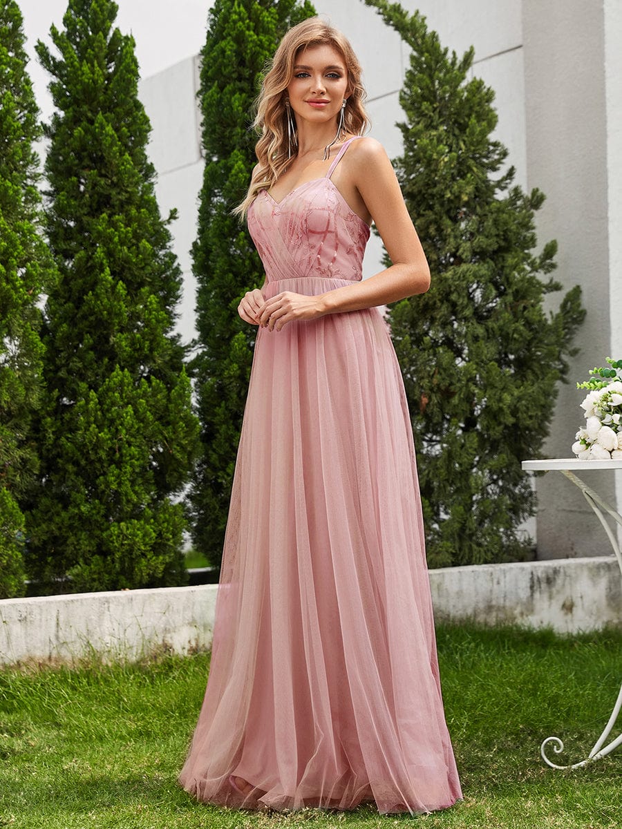 Sleeveless Paillette Tulle Bridesmaid Dress with Cross-Back Straps #color_Pink