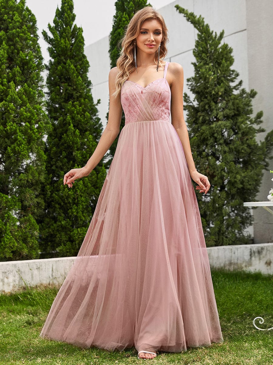 Sleeveless Paillette Tulle Dress with Cross-Back Straps In Pink #color_Pink