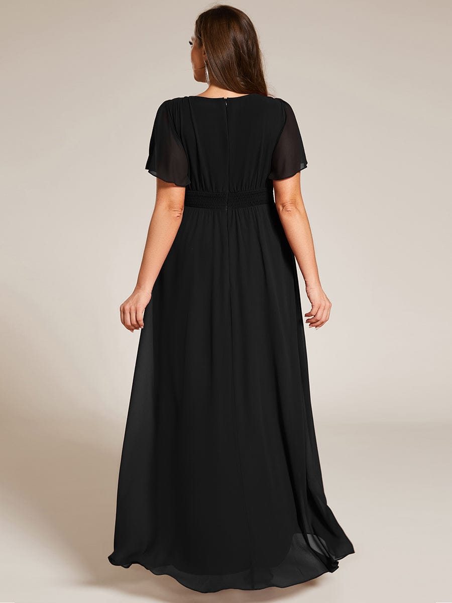 Round Neck Short Sleeve High-Low Chiffon Bridesmaid Dress #color_Black