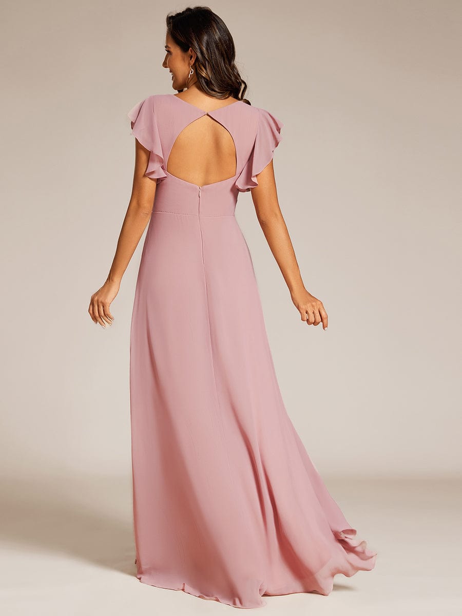 Elegant Ruffled Chiffon High-Low Bridesmaid Dress with Backless Design #color_Dusty Rose