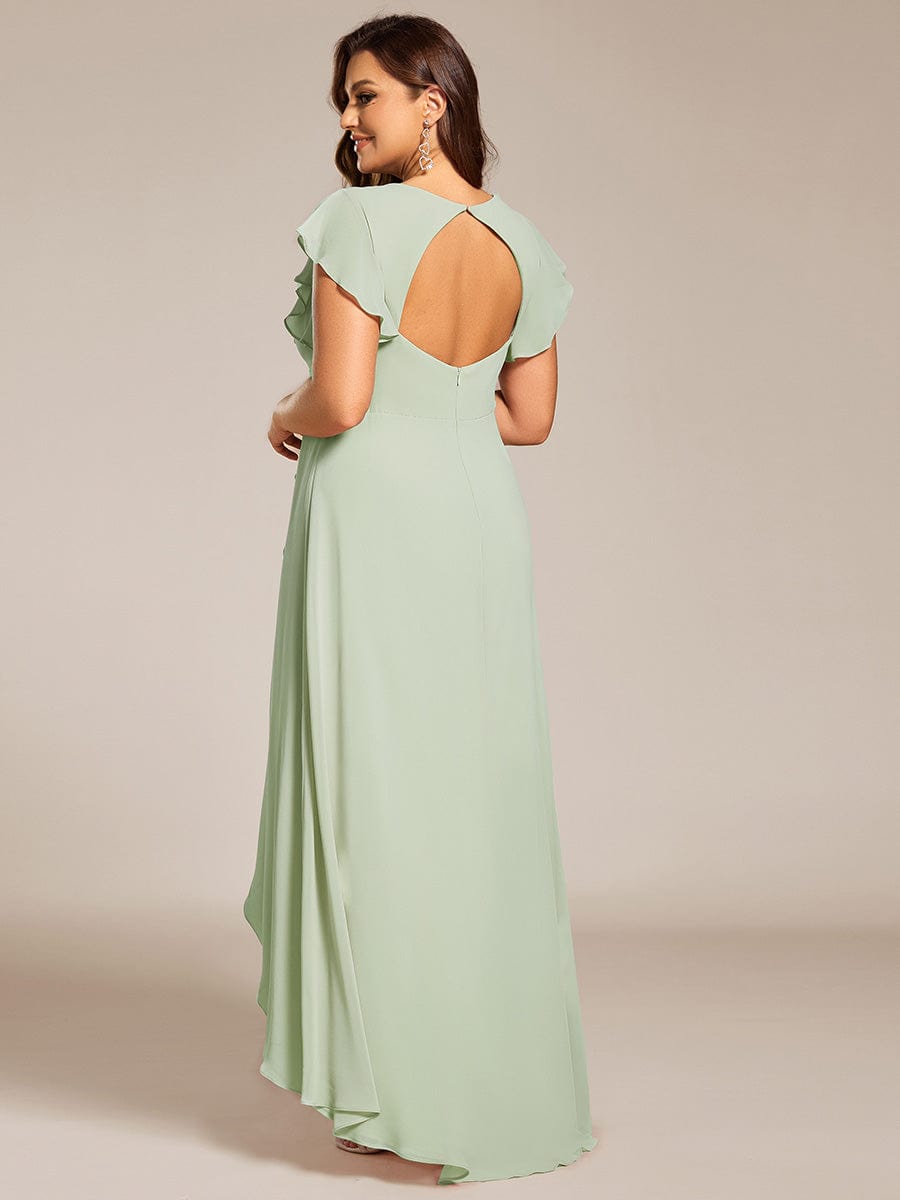 Elegant Ruffled Chiffon High-Low Bridesmaid Dress with Backless Design #color_Mint Green