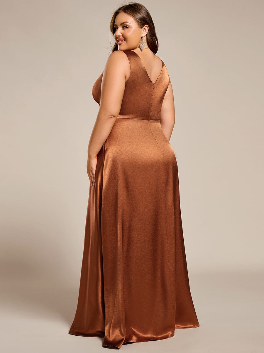 Sleeveless Empire Waist Satin Maxi Bridesmaid Dress With Pockets #color_Copper