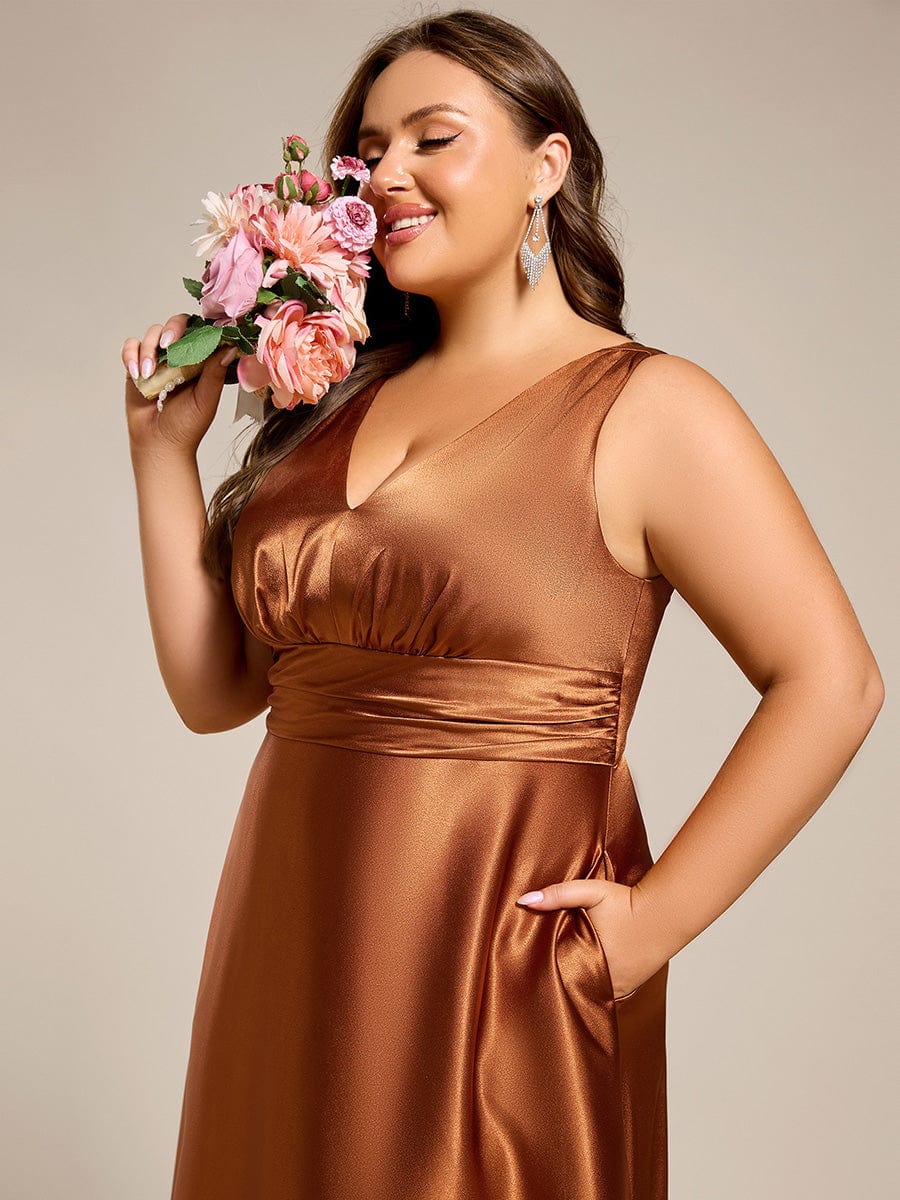 Sleeveless Empire Waist Satin Maxi Bridesmaid Dress With Pockets #color_Copper