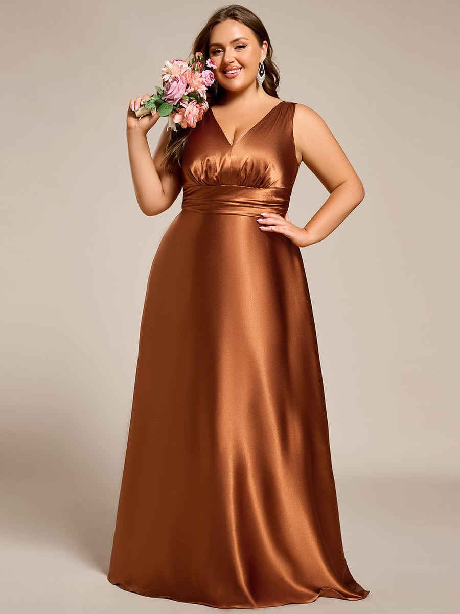 Sleeveless Empire Waist Satin Maxi Bridesmaid Dress With Pockets #color_Copper