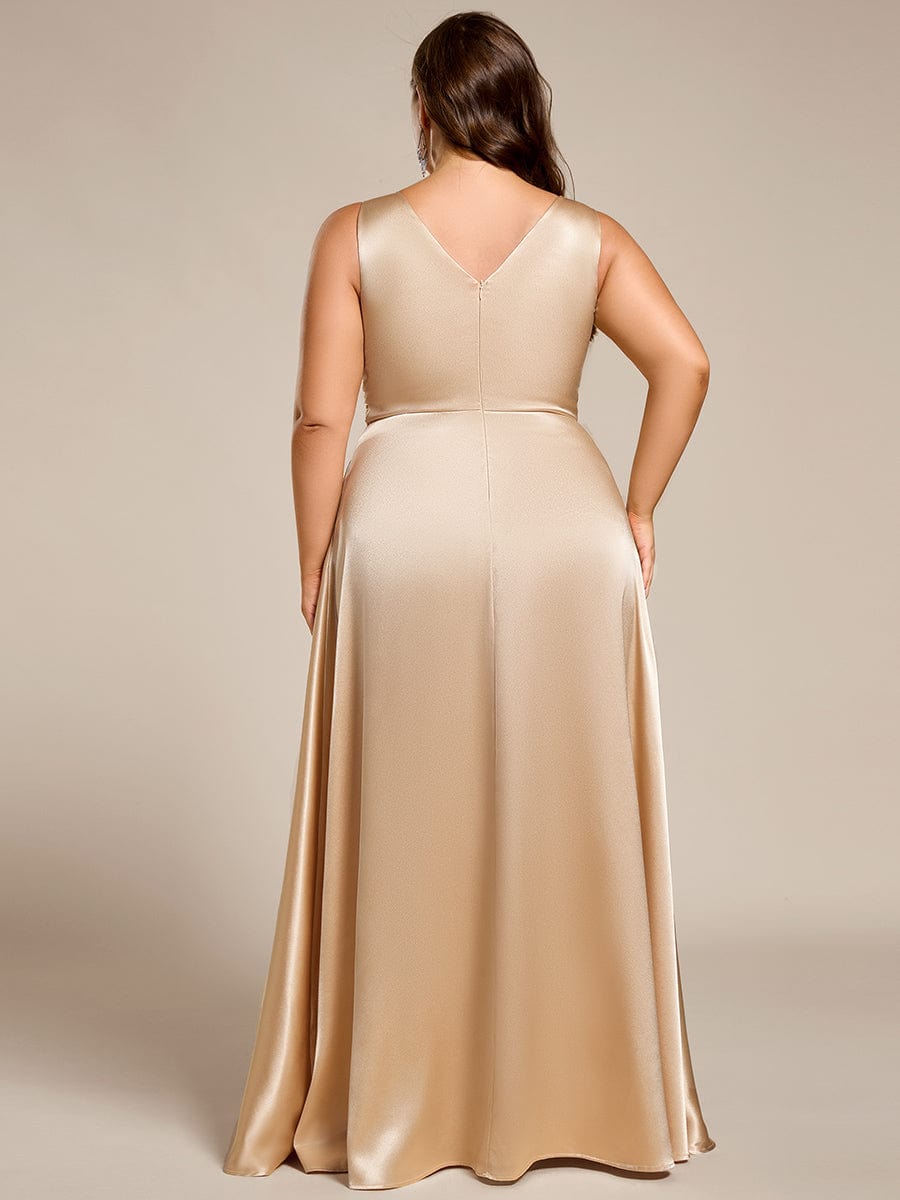 Sleeveless Empire Waist Satin Maxi Bridesmaid Dress With Pockets #color_Champagne