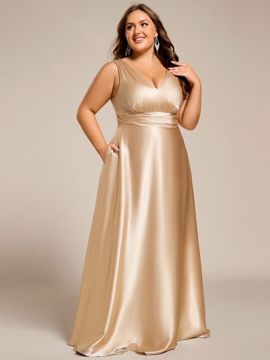 Sleeveless Empire Waist Satin Maxi Bridesmaid Dress With Pockets #color_Champagne