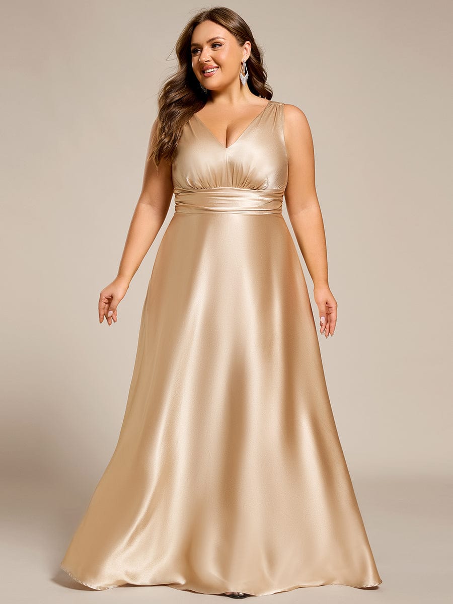 Sleeveless Empire Waist Satin Maxi Bridesmaid Dress With Pockets #color_Champagne