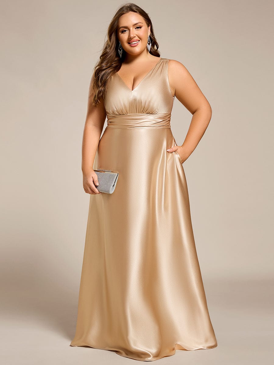 Sleeveless Empire Waist Satin Maxi Bridesmaid Dress With Pockets #color_Champagne