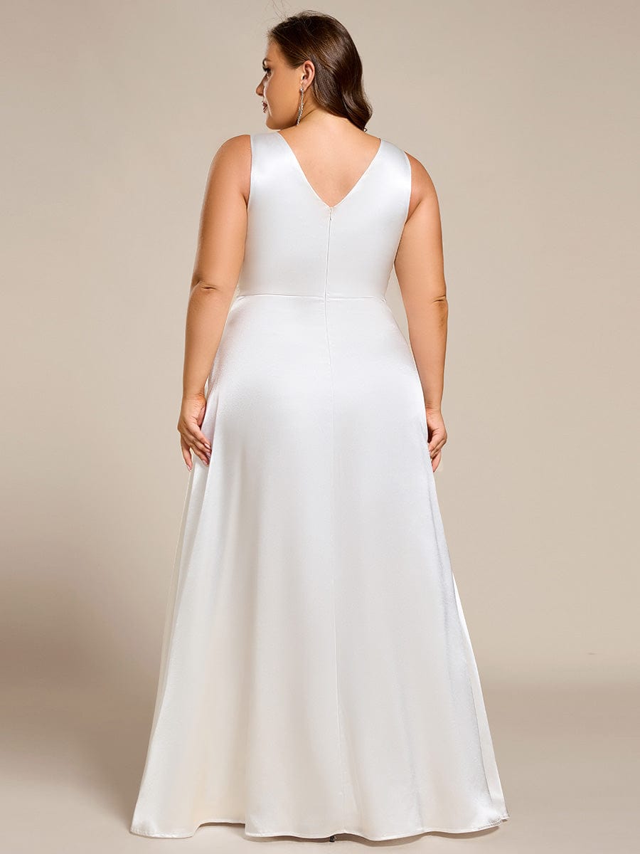 Sleeveless Empire Waist Satin Maxi Bridesmaid Dress With Pockets #color_White