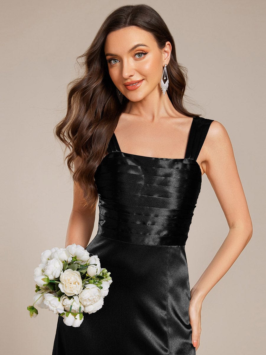 Square Neck Satin Maxi Bridesmaid Dress with Slit #color_Black