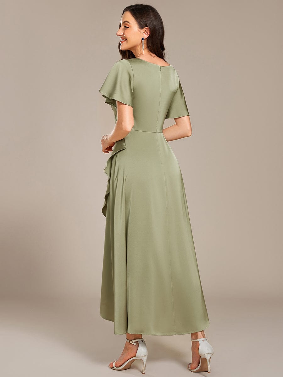 Elegant A-Line Satin Ruched High-Low Bridesmaid Dress #color_Sage Green