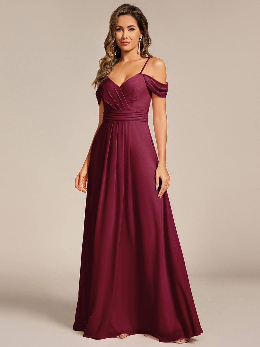 Multiway A-Line Off the Shoulder Chiffon?Maxi Bridesmaid Dress #color_Burgundy