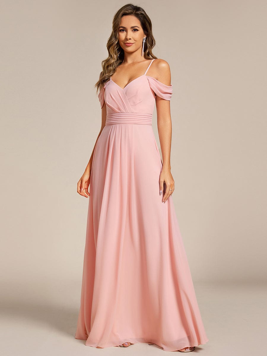 Multiway A-Line Off the Shoulder Chiffon?Maxi Bridesmaid Dress #color_Pink