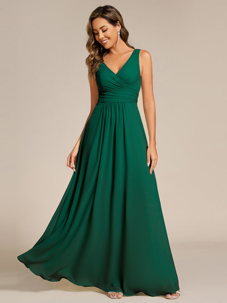 Sleeveless A-Line Chiffon Maxi Bridesmaid Dress #color_Dark Green