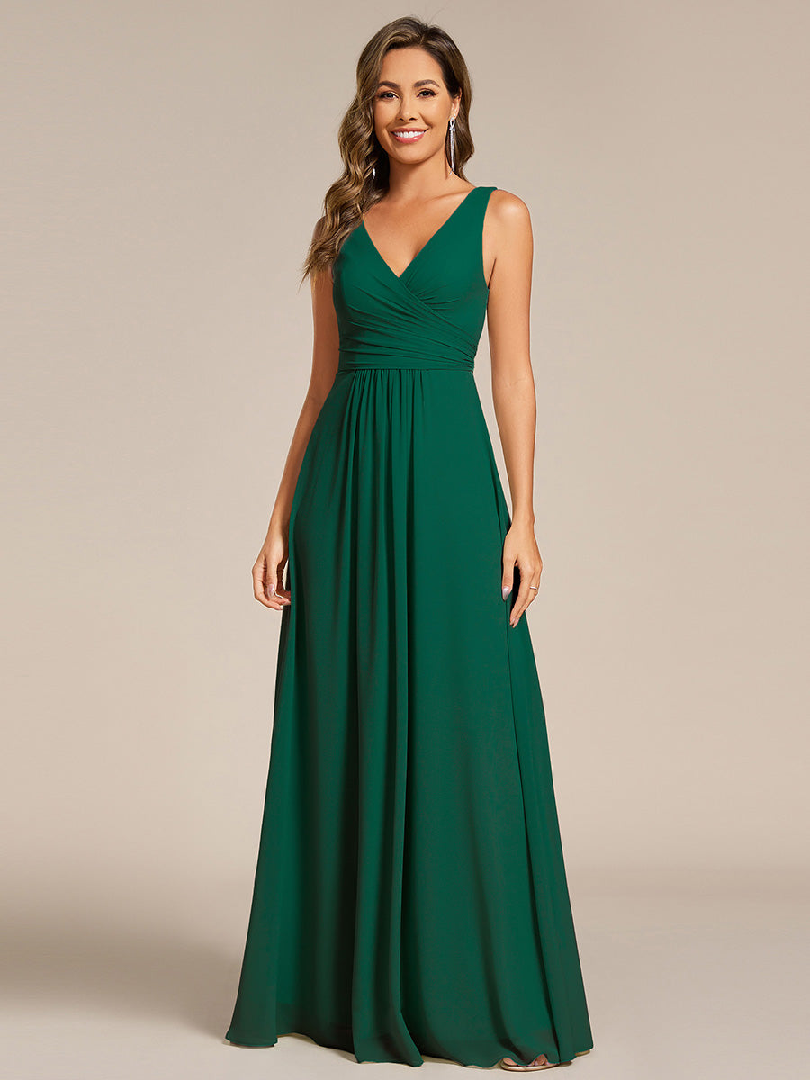 Sleeveless A-Line Chiffon Maxi Bridesmaid Dress #color_Dark Green