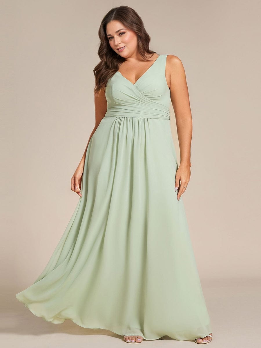 Plus Size Sleeveless A-Line Chiffon Maxi Bridesmaid Dress #color_Mint Green