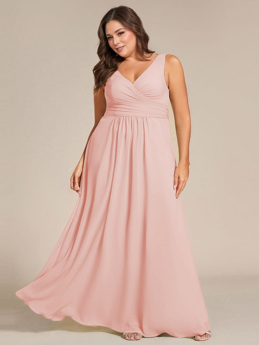 Sleeveless A-Line Chiffon Maxi Bridesmaid Dress #color_Pink