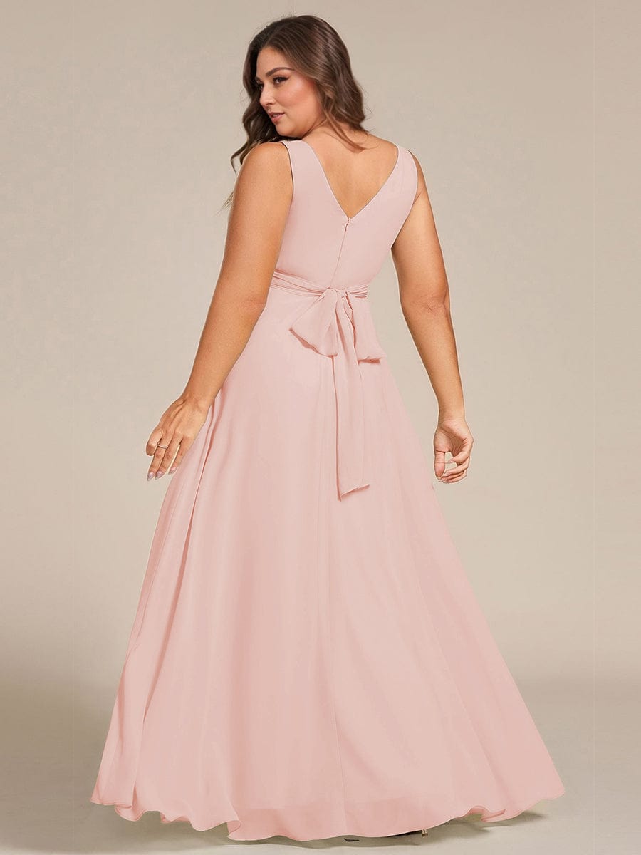 Sleeveless A-Line Chiffon Maxi Bridesmaid Dress #color_Pink