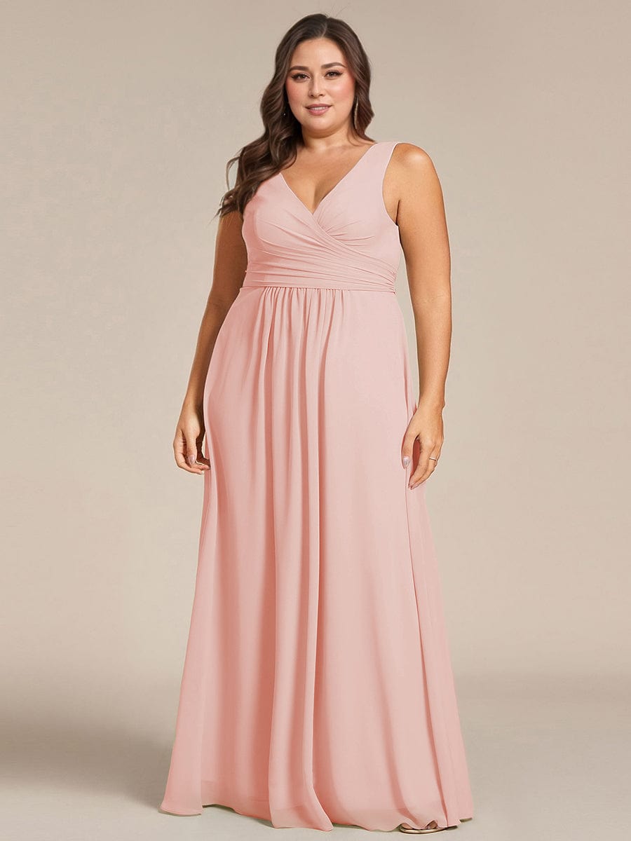 Sleeveless A-Line Chiffon Maxi Bridesmaid Dress #color_Pink