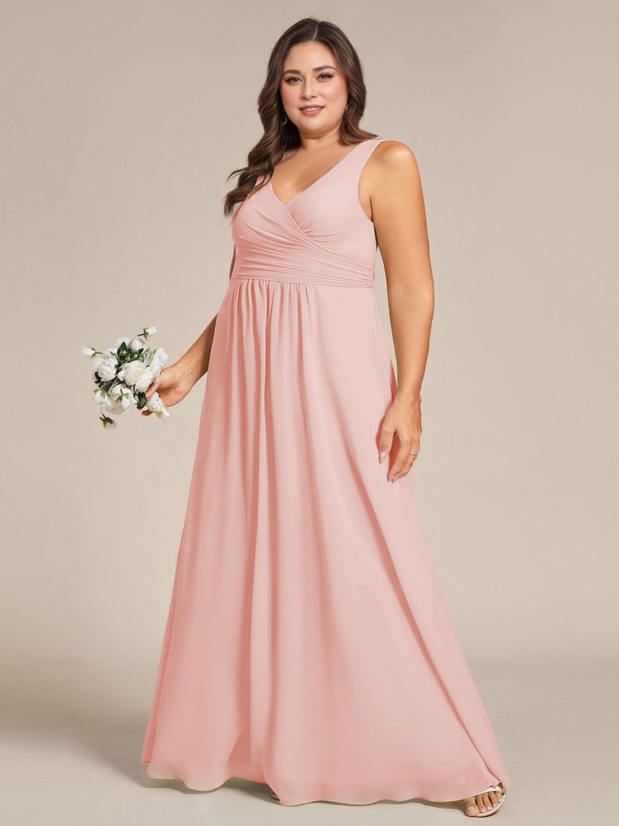 Sleeveless A-Line Chiffon Maxi Bridesmaid Dress #color_Pink