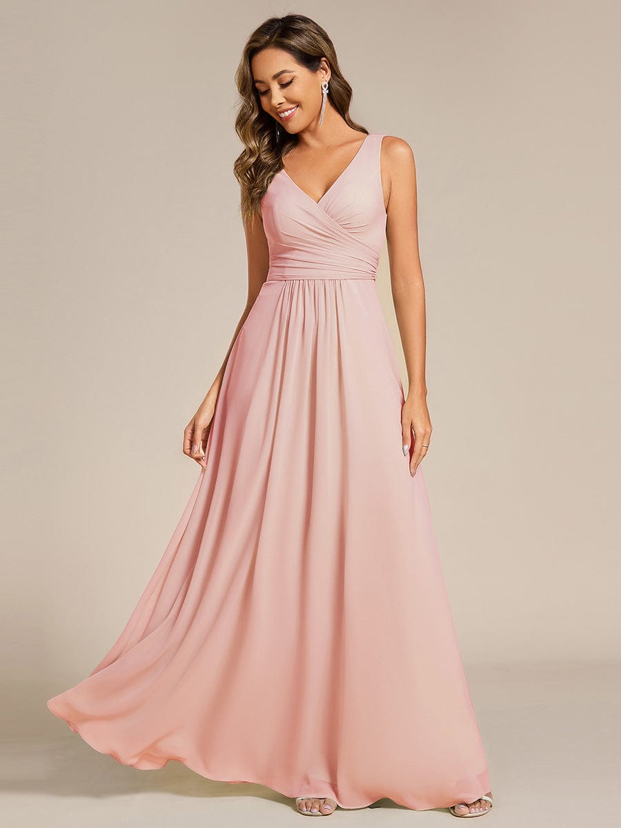 Sleeveless A-Line Chiffon Maxi Bridesmaid Dress #color_Pink