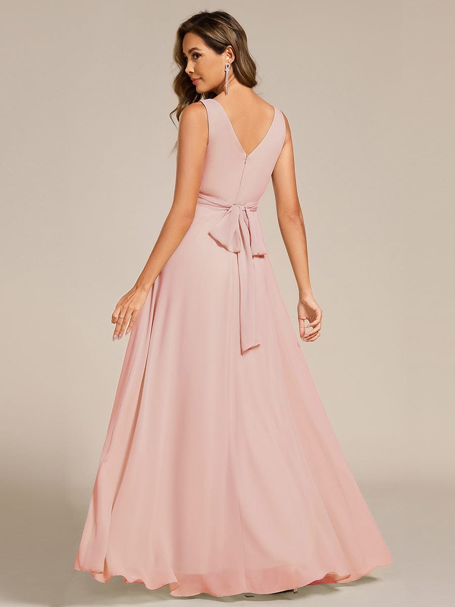 Sleeveless A-Line Chiffon Maxi Bridesmaid Dress #color_Pink