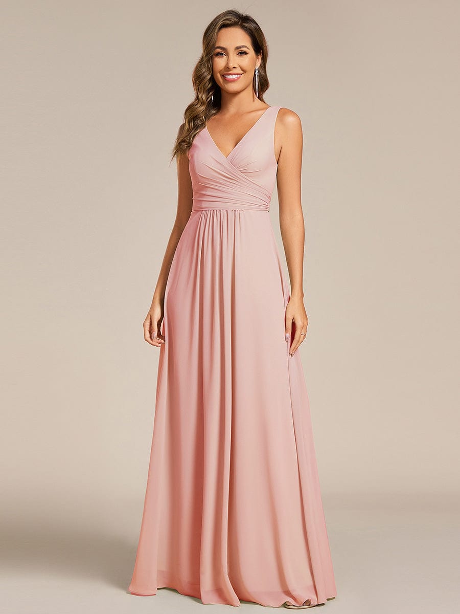 Sleeveless A-Line Chiffon Maxi Bridesmaid Dress #color_Pink