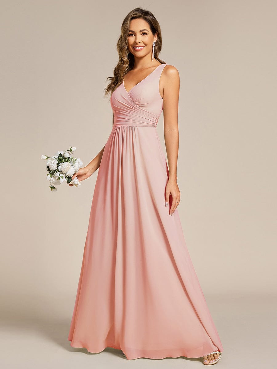 Sleeveless A-Line Chiffon Maxi Bridesmaid Dress #color_Pink