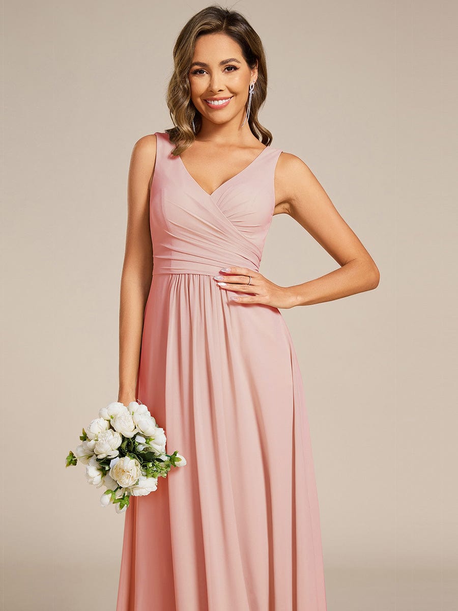 Sleeveless A-Line Chiffon Maxi Bridesmaid Dress #color_Pink