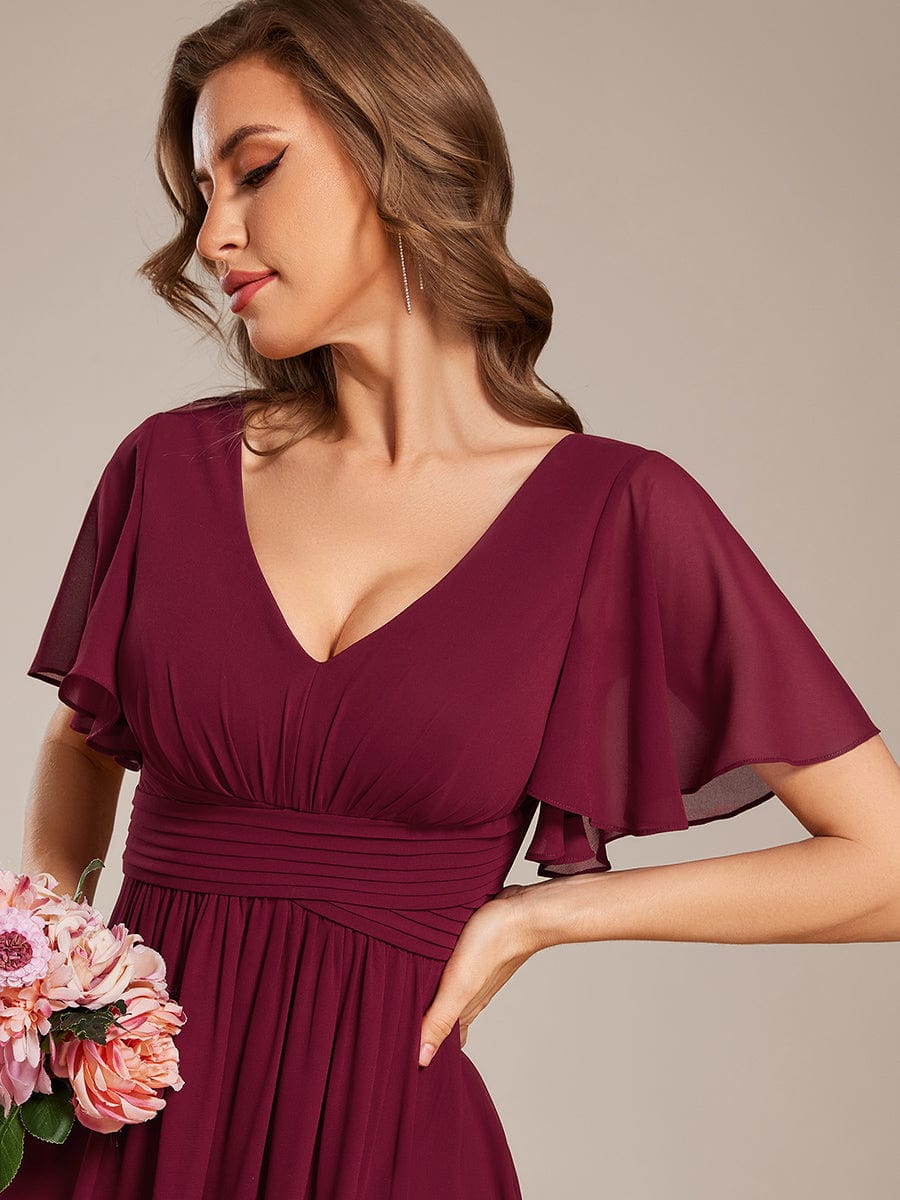 V-neck Lace-up Back Chiffon Maxi Bridesmaid Dress #color_Burgundy