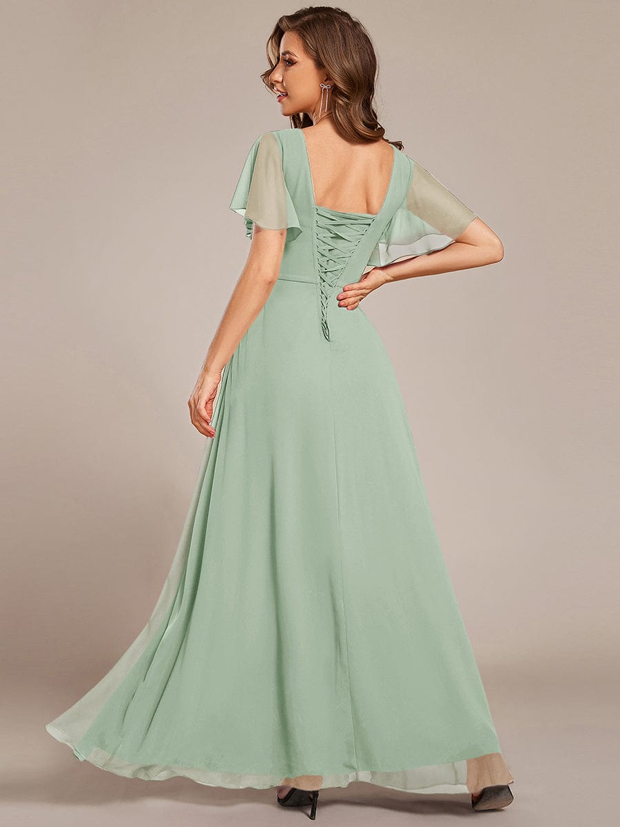 V-neck Lace-up Back Chiffon Maxi Bridesmaid Dress #color_Mint Green