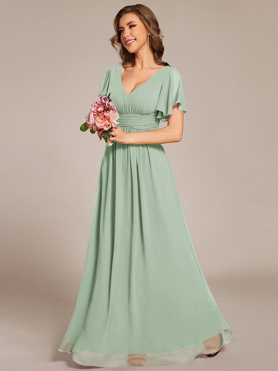 V-neck Lace-up Back Chiffon Maxi Bridesmaid Dress #color_Mint Green