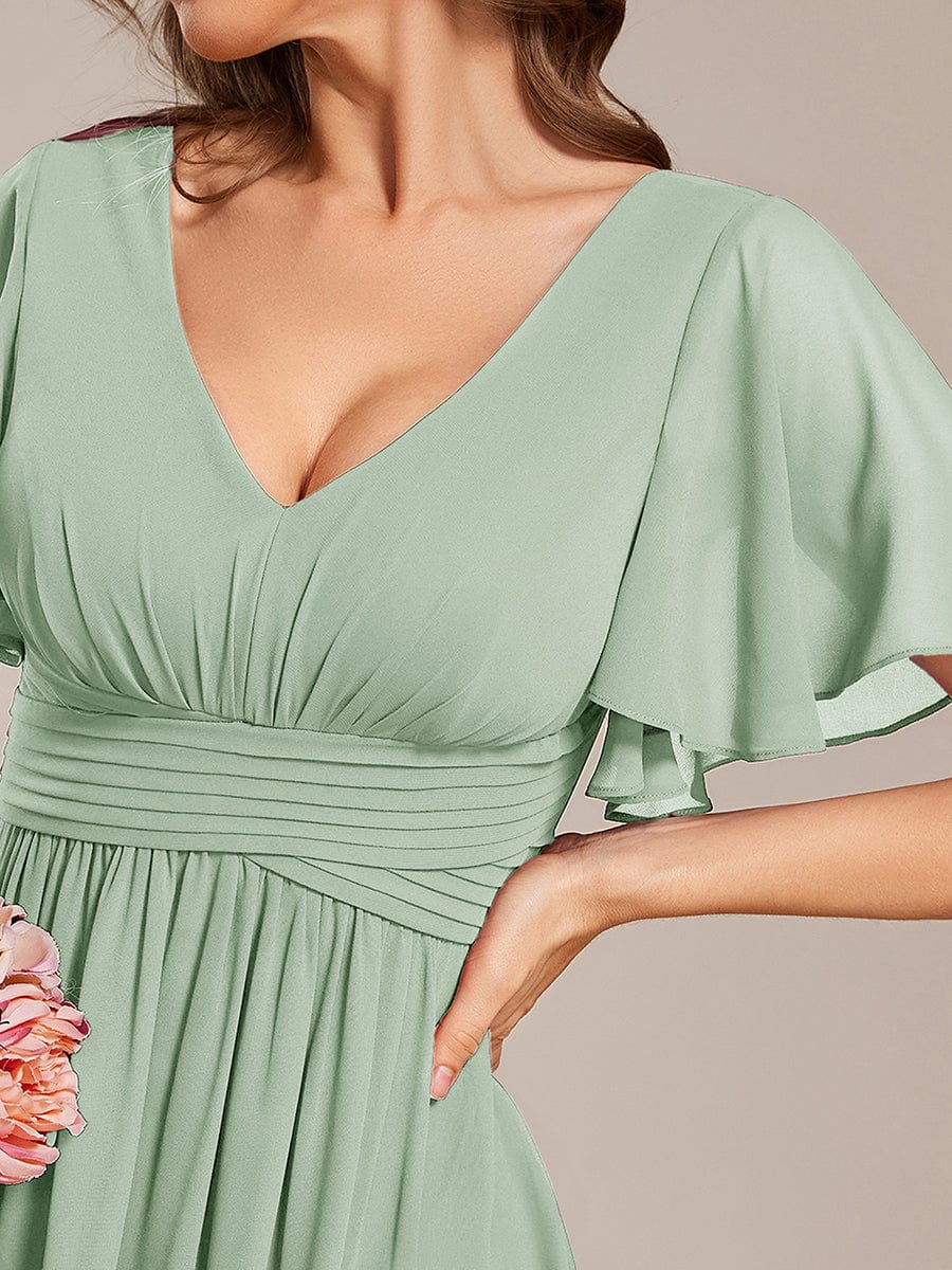 V-neck Lace-up Back Chiffon Maxi Bridesmaid Dress #color_Mint Green