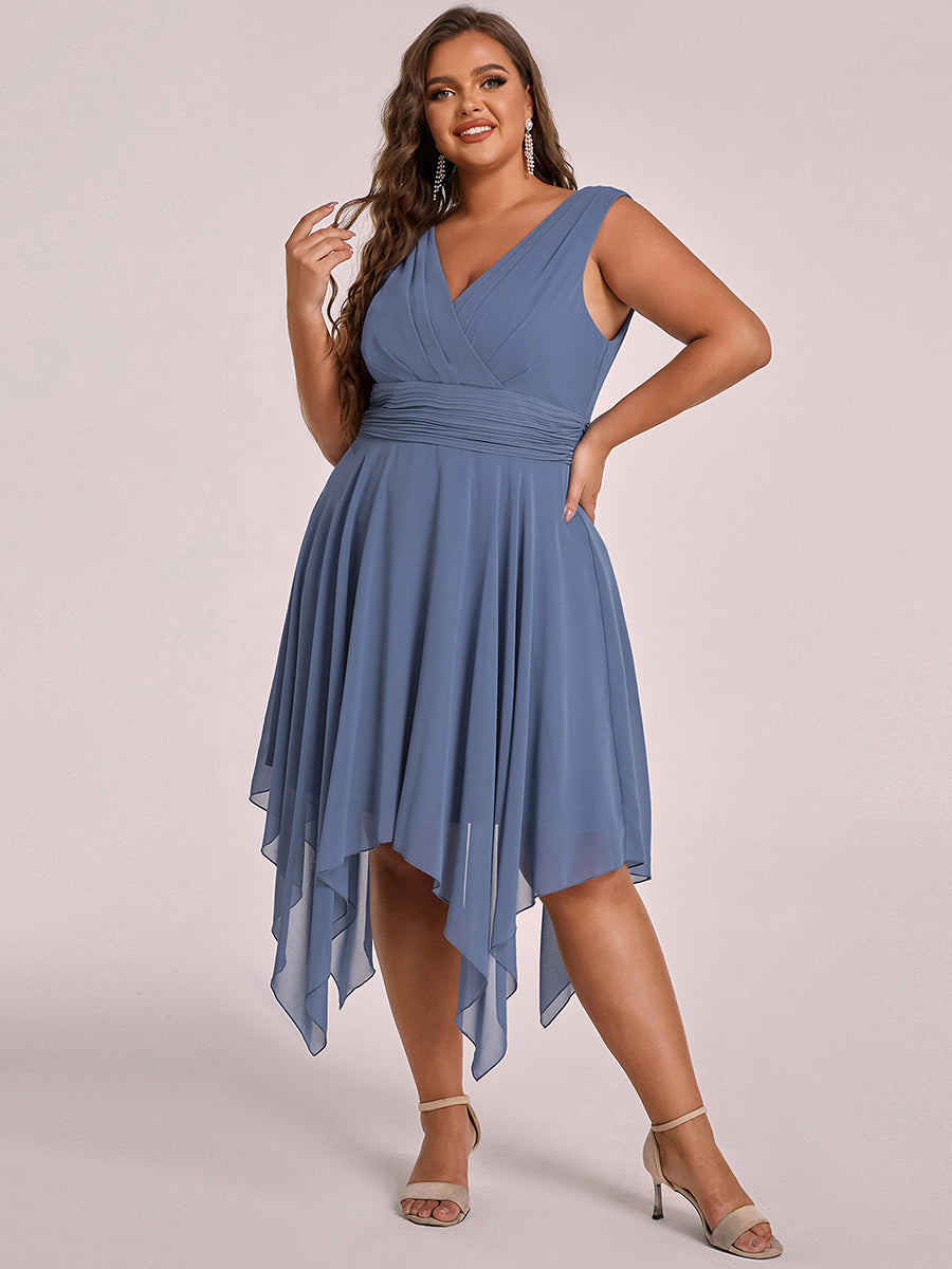 Knee Length Chiffon Bridesmaid Dress with Irregular Hem in Dusty Blue #color_Dusty Blue