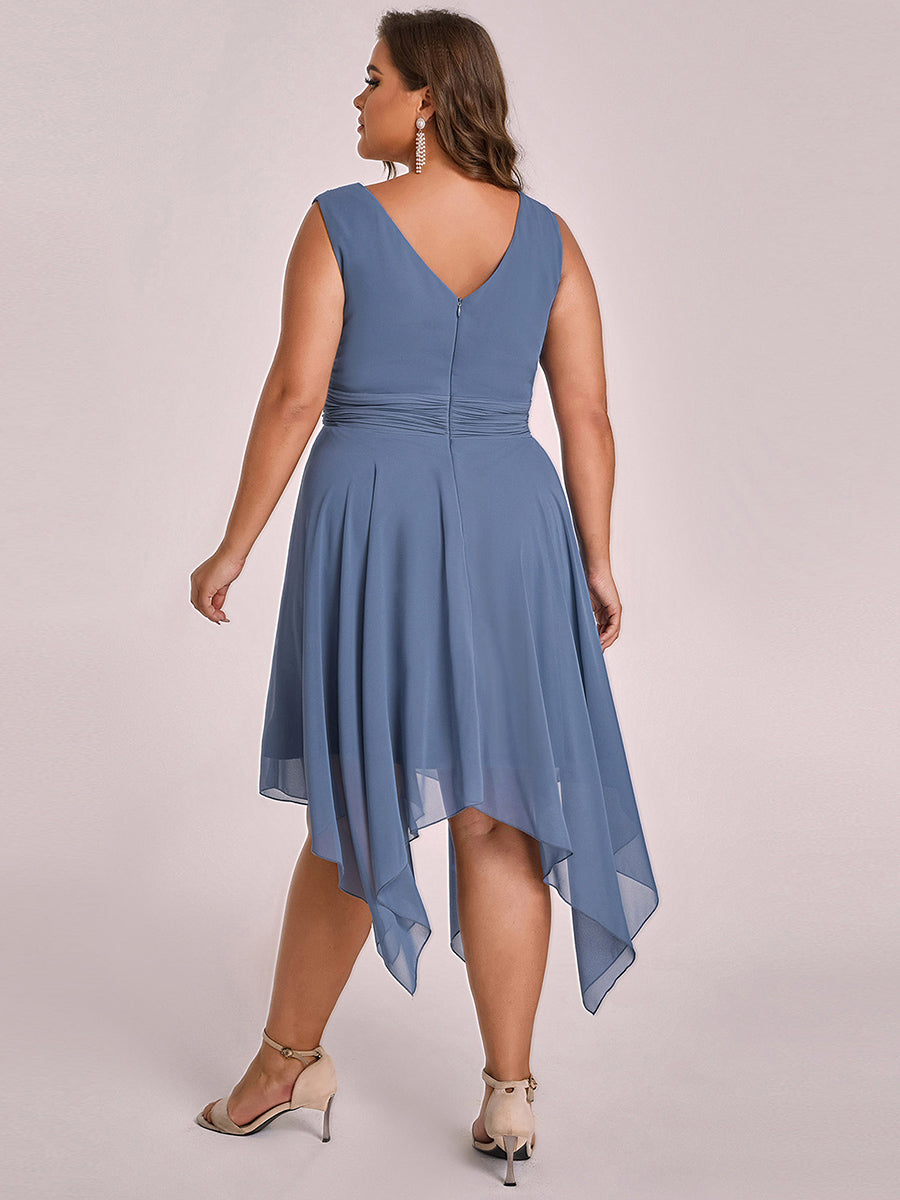 Knee Length Chiffon Bridesmaid Dress with Irregular Hem in Dusty Blue #color_Dusty Blue