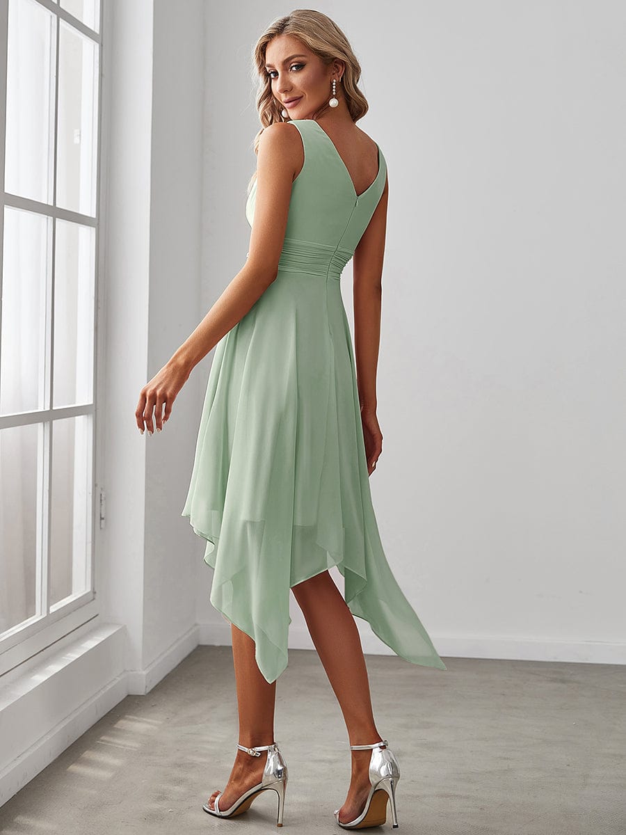 Knee Length Chiffon Bridesmaid Dress with Irregular Hem #color_Mint Green